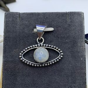 Gorgeous Blue Flash Moonstone Evil Eye Protection Pendant w Chain, Handmade!